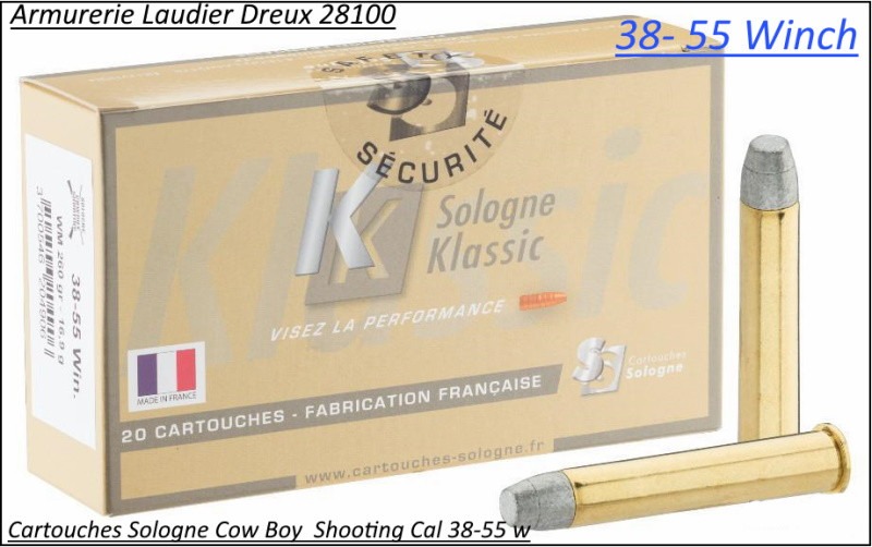 Cartouches Sologne calibre 38 55 winch-COW BOY plomb-260 grains-Boite de 20-Pour armes anciennes-Ref sologne-38-55