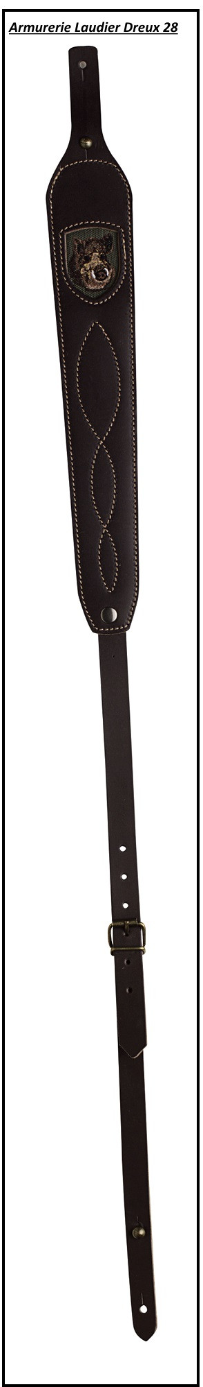 Bretelle cuir- Carabines- avec broderie sanglier-Ref 11450