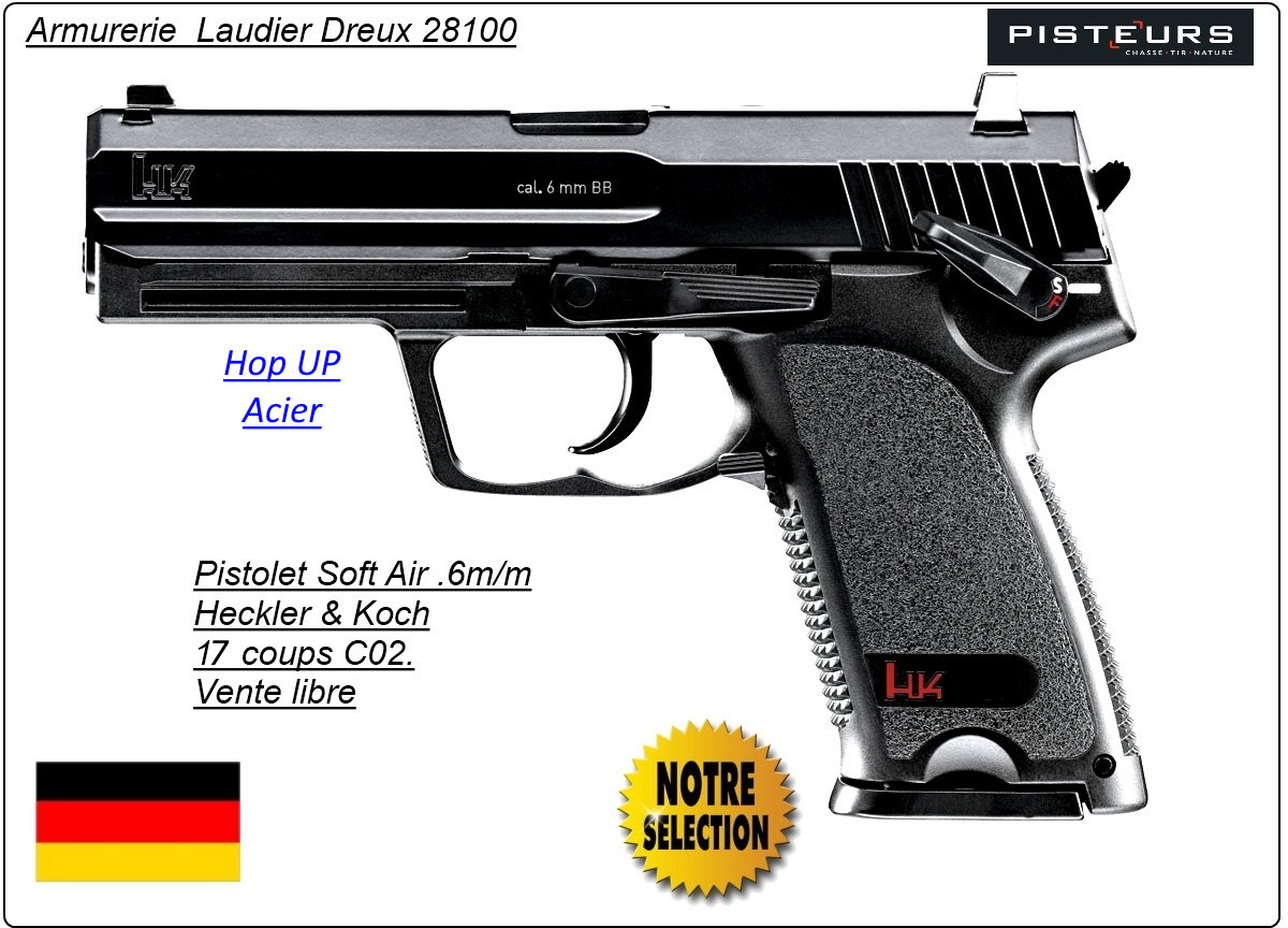 Pistolet HECKLER & KOCH  C02 Calibre 6mm Semi auto-Promotion-Ref 14230-41496