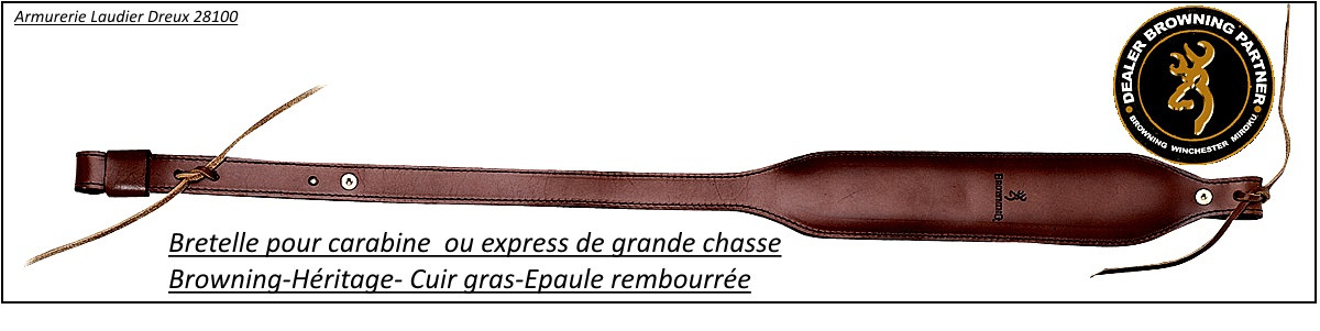 Bretelle-Browning- Héritage cuir - Carabine -Epaule rembourrée-Ref 15013