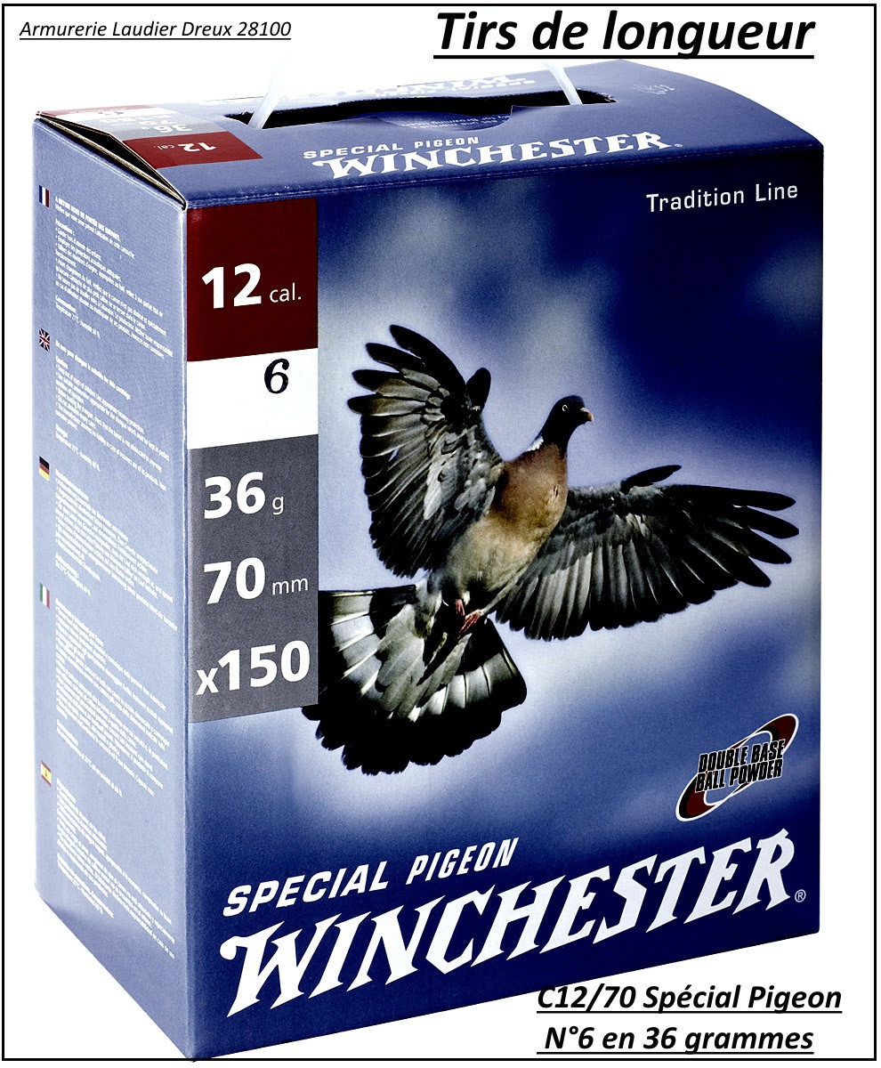 Cartouches-Winchester-Spécial pigeon-Cal 12/70-Plomb N°7 en 36 gr-Pack de 150 cartouches-Ref 15911