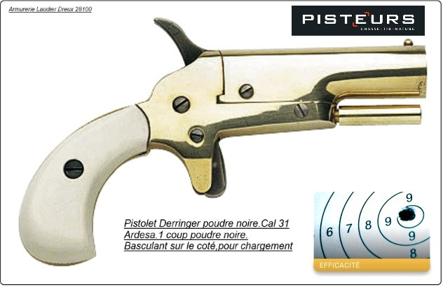 Pistolet- Derringer- Cal 31- Percussion-Poudre noire -Ref 16130