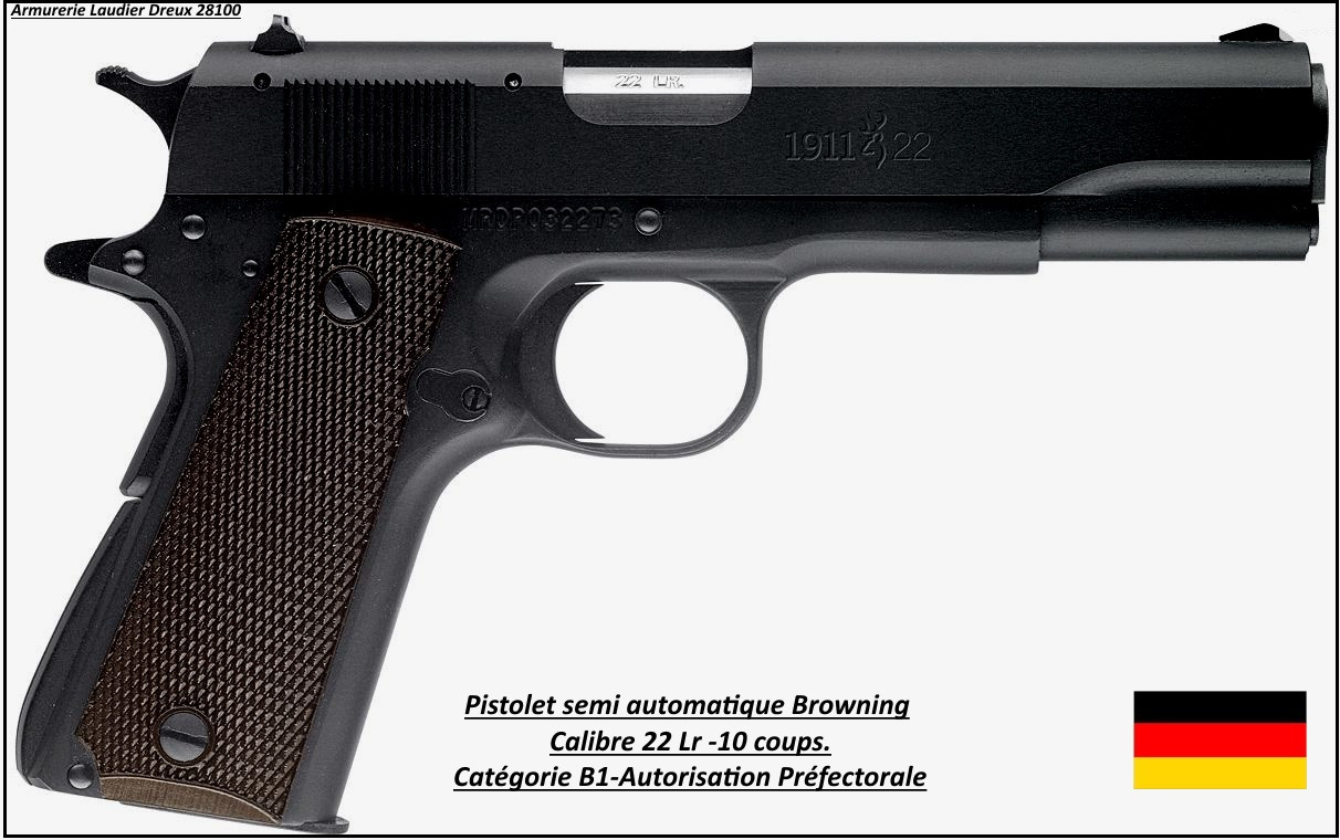 Pistolet-Browning-1911-Calibre 22 Lr-Semi automatique-Catégorie B1-Promotion-Ref 16164