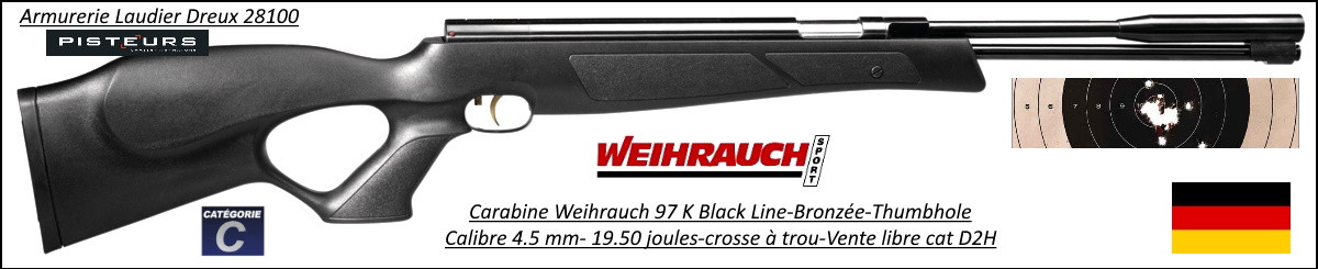 Carabine WEIHRAUCH HW 97 Black Line Calibre 4,5 mm- Air comprimé- levier d'armement sous le canon-19.99 joules-Promotion-Ref 16395