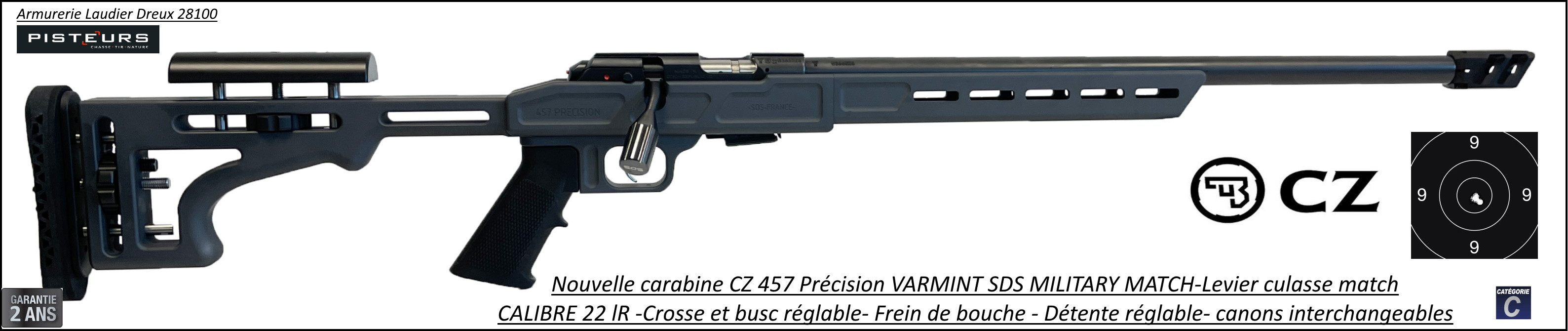 Carabine CZ Mod 457 Varmint Tactical  Précision SDS Military Calibre 22Lr Répétition -Promotion-Ref-786469