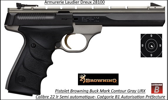 Pistolet Browning Buck Mark contour Gray URX Calibre 22 Lr Semi automatique-Catégorie B1-Promotion-Ref 051564490