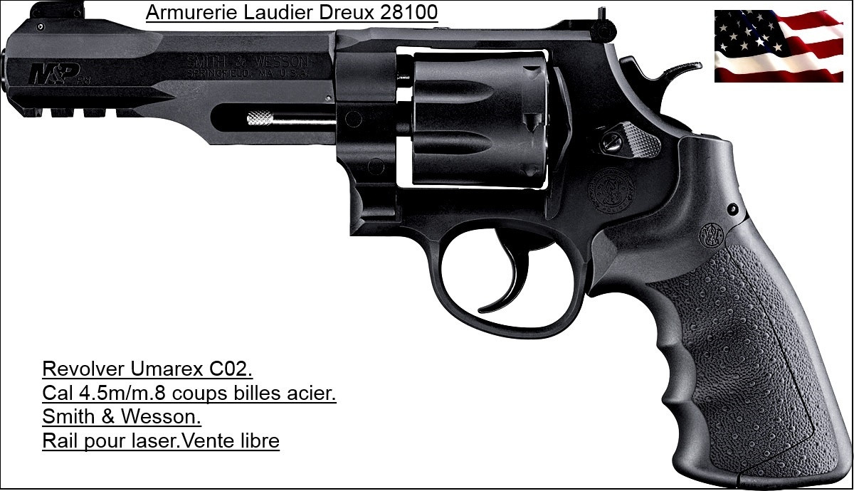 Revolver -Smith & Wesson-Umarex CO2- Cal. 4,5 mm - billes métal- 8 coups-"PROMOTION"-Ref 17286
