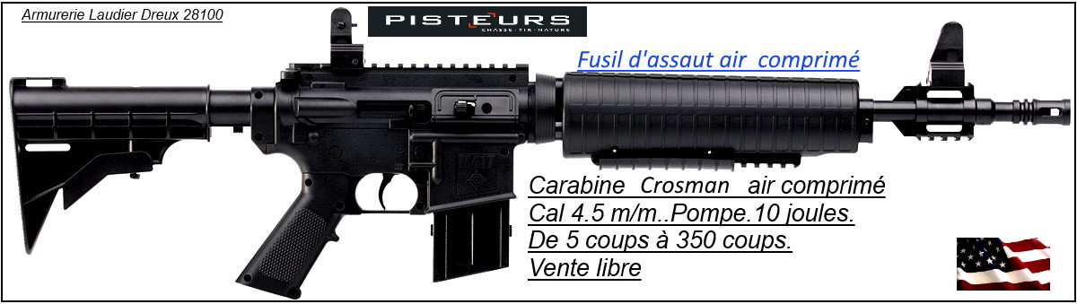 Fusil d'Assaut Crosman M4-177 Calibre 4.5 m/m Air comprimé- -De 5 coups à 350 coups-Noire ou beige-Promotions.VENTE LIBRE