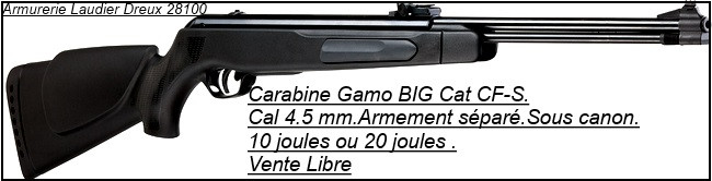 Carabines  air comprimé-GAMO-Big Cat CF-S -Air comprimé-Cal. 4,5 mm- synthétiques -10 joules ou 19,90 joules-VENTE LIBRE-"Promotions".