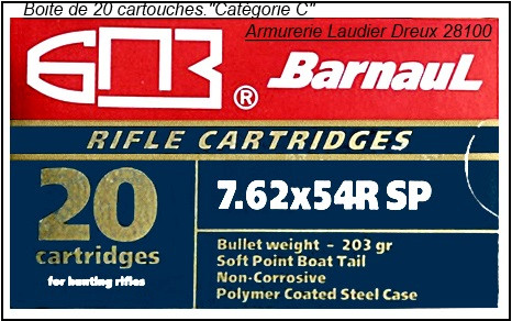 Cartouches BARNAUL 7.62x54R  Boite de 20-Ref 20312