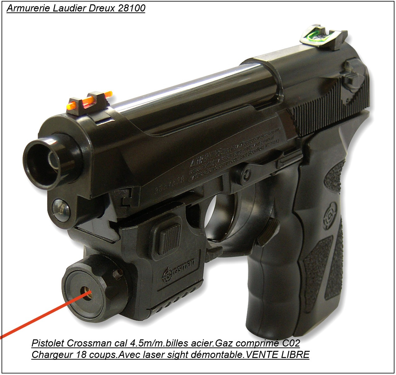 Pistolet Crosman C31 répétition CO2 chargeur 18 coups Calibre 4,5 mm -Ref 15486/20430