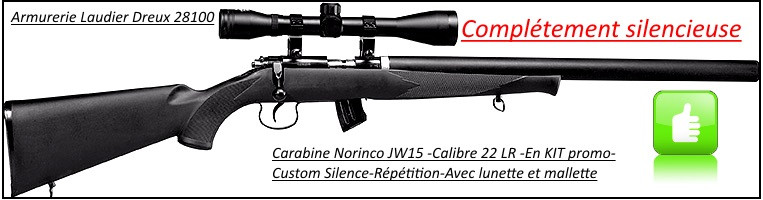 Carabine Norinco Jw15 Custom Silence Calibre 22 Lr Crosse synthétique Complètement silencieuse -Avec lunette 4 x 32+ mallette-"Promotion"-Ref 20484