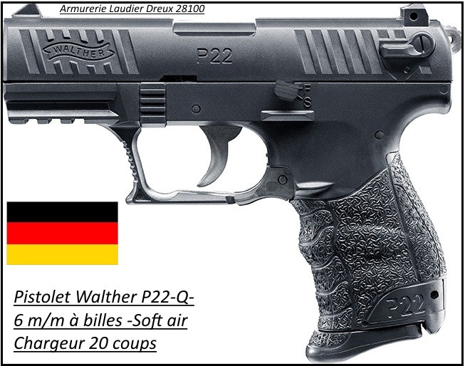 Pistolet WALTHER P22-Q- Cal 6mm à ressort-Ref 21946
