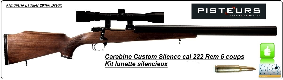 Carabine Mini Mauser Zastava-Mk6 Calibre 222 Rem  custom silence silencieuse répétition + lunette + montage -Promotion-Ref 613
