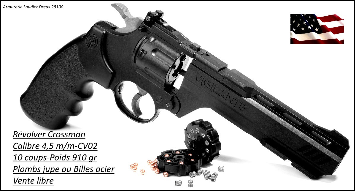 Révolver Crossman Vigilante USA Type Smith & Wesson calibre 4.5mm - 10 coups- canon 6"-Promotion-Ref 22929