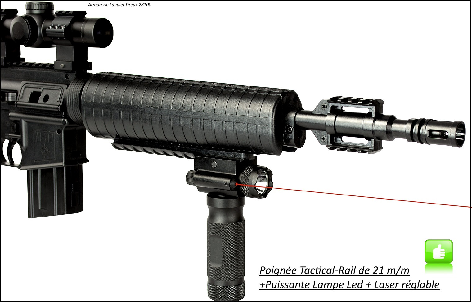 Poignée Tactical HAWKE OPTICS Lampe LED+Laser intégré-Ref 23821-28332