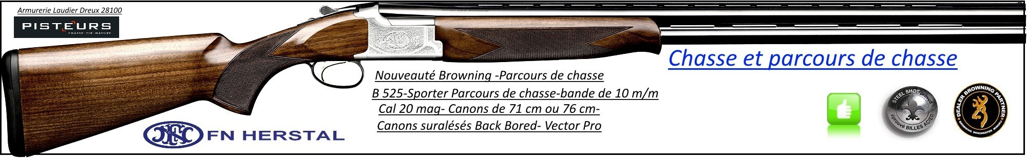Superposé Browning B 525 Sporter Parcours chasse Calibre 20mag Canons 76 cm-Promotion-Ref 32461