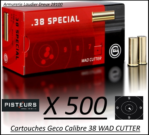 Cartouches 38 Wad Cutter Geco Par 500-poids 158 grs-Promotion-Ref 240-bis