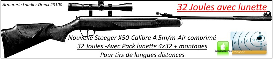 Carabine-air comprimé-Stoeger-X50-Calibre 4.5m/m-Crosse synthétique-32 joules-+kit lunette 4x32-Tirs longues distances-Promotion-Ref 24602