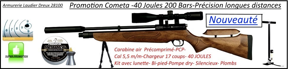 Carabine-air-comprimé-PCP- Cometa-ORION-Cal 5.5m/m-Puissance  40 joules-Tirs longues distances-Crosse-bois-busc réglable-Kit complet-avec pompe-Promotion"-Ref 25320-25321