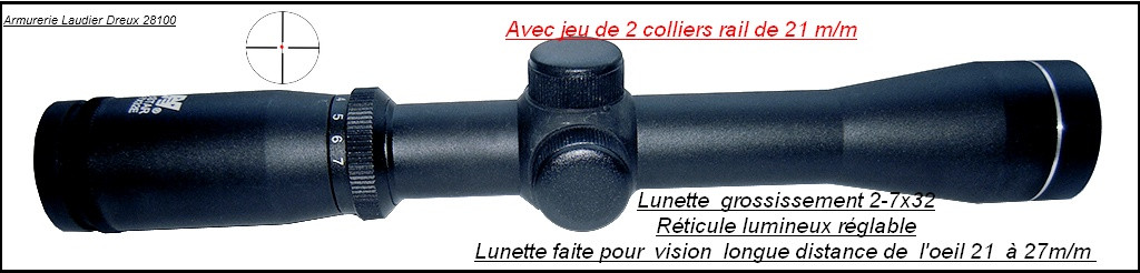 Lunette Scout Pour Mosin Nagant NC Star Grossissement-2-7X32-Longue Distance de l'oeil -21cm a 27cm-Ref 25608
