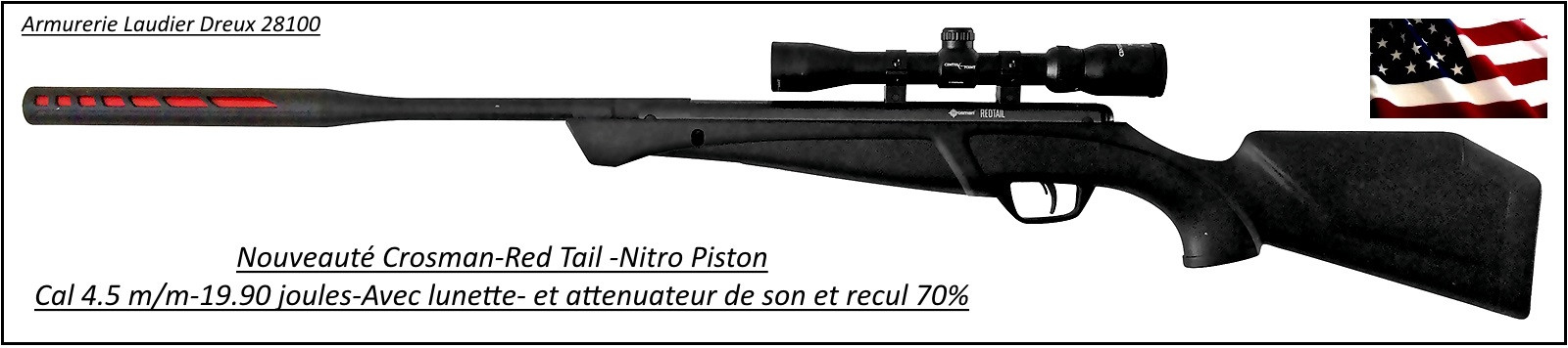 Carabine-air comprimé-Crosman-Red Tail-NP-Calibre 4.5m/m-Crosse synthétique-19.90 joules-+kit lunette 3x9x32-Nitro piston-Promotion-Ref 27634