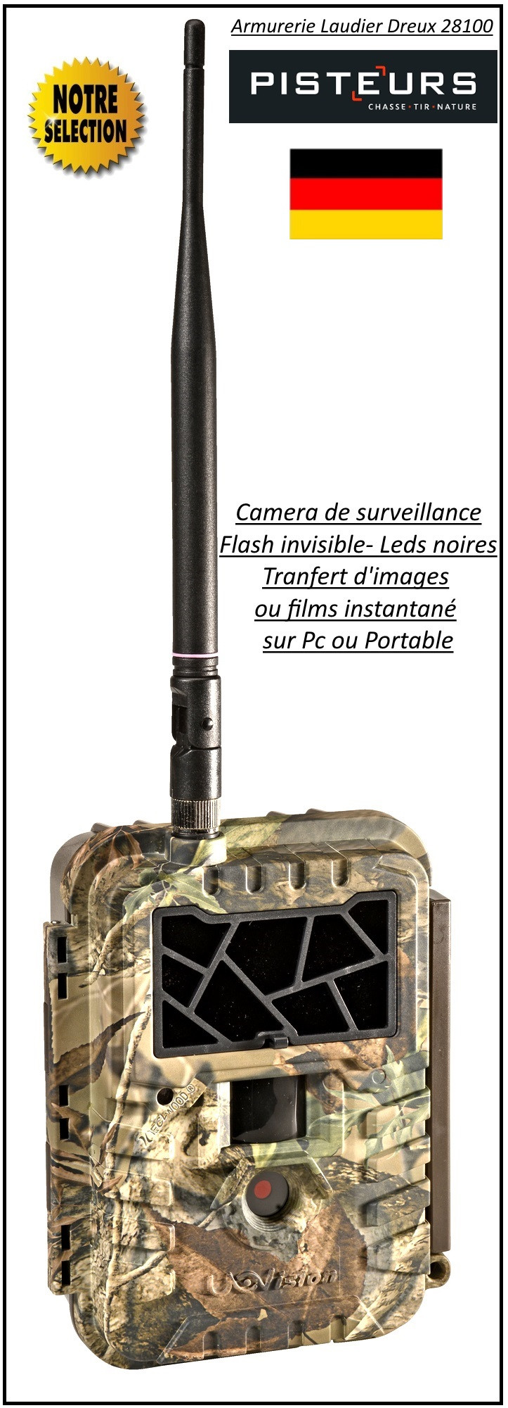 Caméra surveillance-Maison-ou-Chasse-UM-595-2G-bluetooh-uovision-TRANSFERT-IMAGES-directement-sur-TELEPHONE-ou-PC-Flash-Leds-noires-invisibles-Promotion-Ref 27649