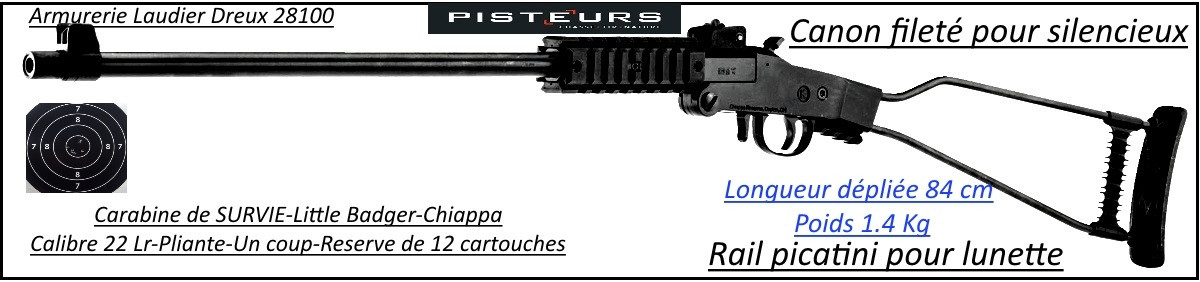 Carabine little Badger Chiappa calibre 22 Lr 1 coup Pliante  survie-Promotion-Ref 27678