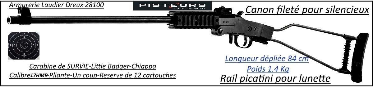 Carabine little Badger Chiappa calibre 17 HMR 1 coup Pliante survie-Promotion-Ref 30035