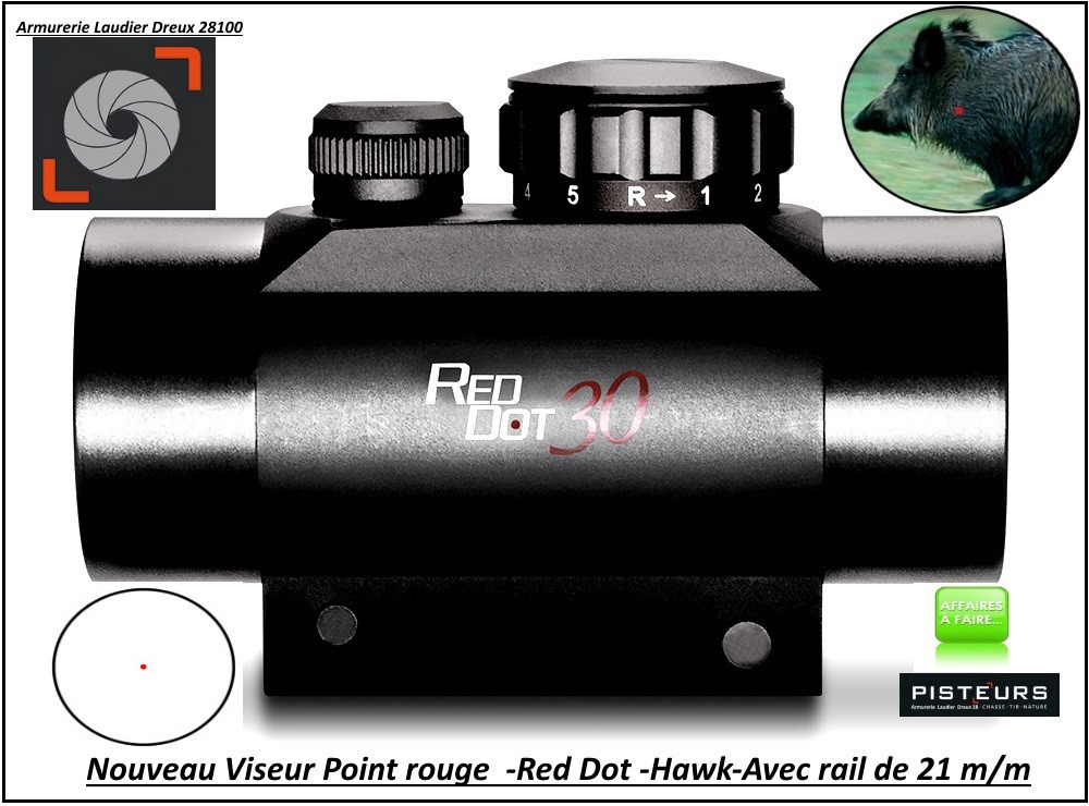 Viseur- point rouge- électronique-Hawk-Rail de 21 m/m-Point rouge ou vert-"Promotion"-Ref 28334