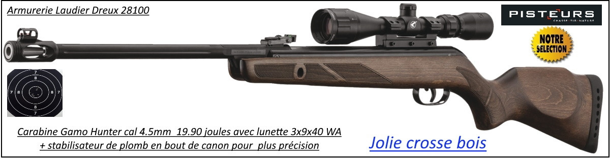 Carabine Gamo 440 Hunter AS 19.90 joules+ Lunette Gamo 3x9x40wr + frein bouche air stopper- Promotion-Ref 29253