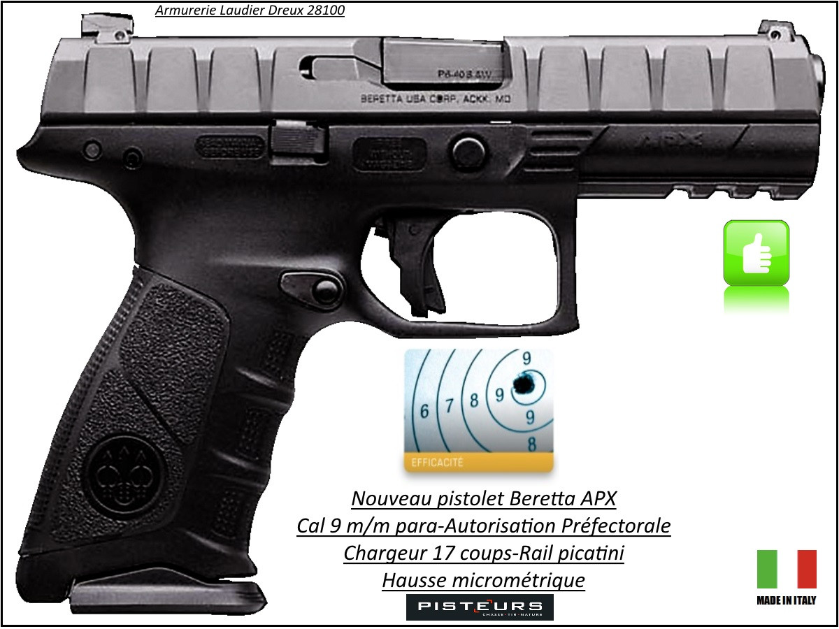 Pistolet Beretta APX Calibre 9 Para Semi automatique-Catégorie B1-Promotion-Ref 29501