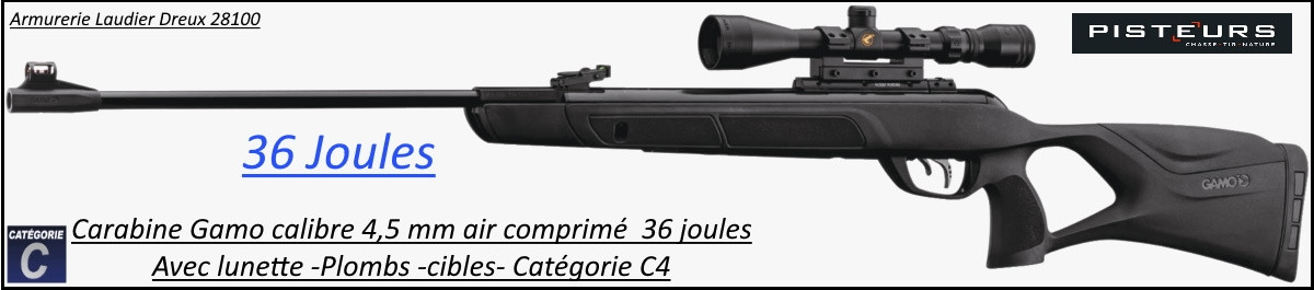 Carabine Gamo air comprimé G MAGNUM Calibre-4.5m/m 36 joules+ kit lunette 3X9X40 WR-Promotion-Ref 37152