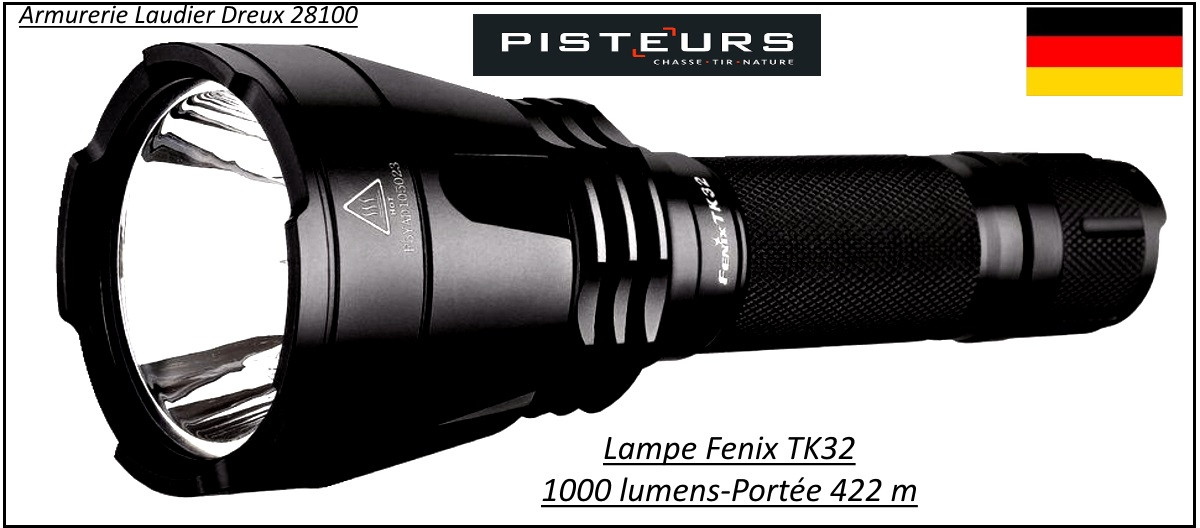 Lampe-Fenix-TK32-1000 Lumens-portée 422m-Lampe torche-d'intervention-avec  chargeur-Ref 30498