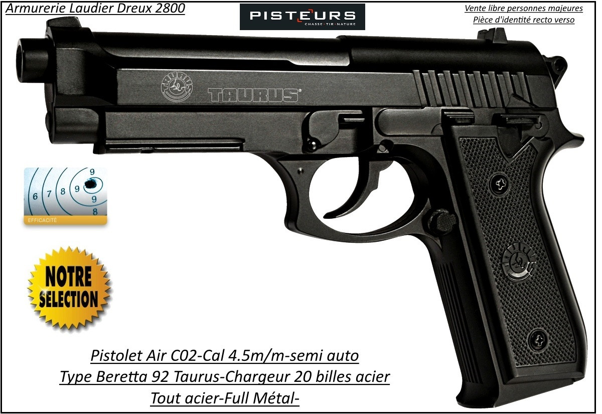 Pistolet-air-C02-Beretta-P 92-Swiss Arms-Cal 4,5mm-Full métal-20 coups-Ref 30834
