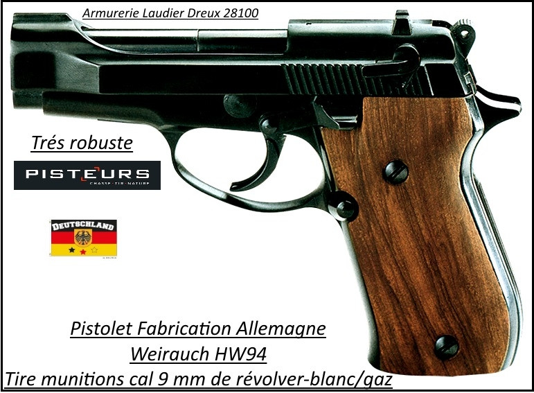 Pistolet alarme HW94 weihrauch Allemand à blanc /gaz- Bronzé -Cal. 9 m/mR-Ref 31315