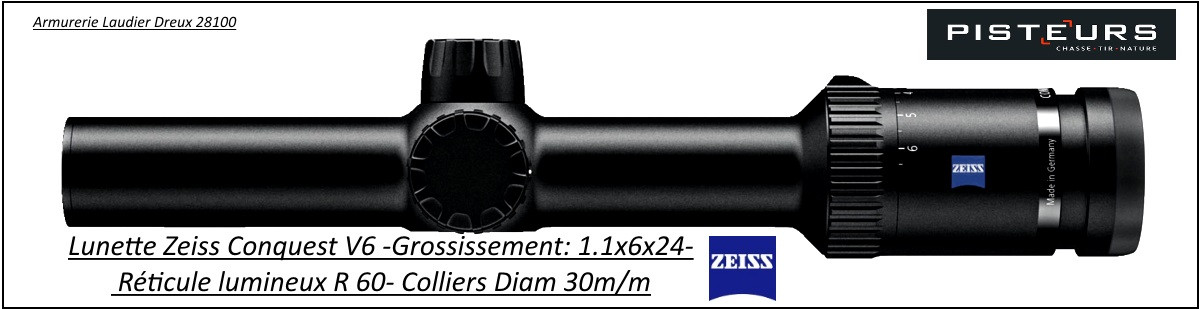 Lunettes-Zeiss-Conquest-V6-Réticule-R60-Lumineux -grossissement -1.1x6x24-ou-2-12x50-ou-2,5-15x56 -colliers- ou -Rail-ZM-Avec-ASV-ou-sans-Allemandes-Promotion