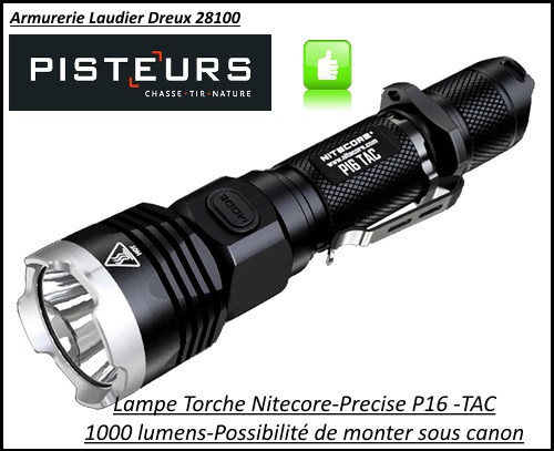 Lampe-torche-Nitecore-1000 Lumens-Precise-serie-P16-TAC-portée 300m-Lampe torche-d'intervention-Ref 32538