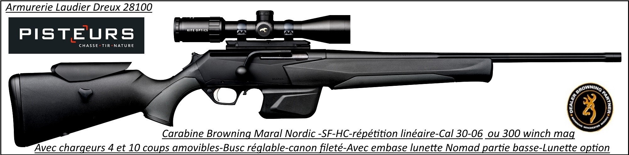 Browning Maral SF Nordic HC composite Canon fluté Linéaire répétition Calibre30-06 canon fileté busc réglable-Promotion-Ref 32836