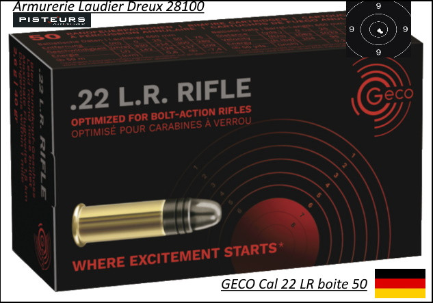 Cartouches GECO  22 Lr LRN Allemandes Entrainement  pour  carabines de tir et pistolets-Ref 33984