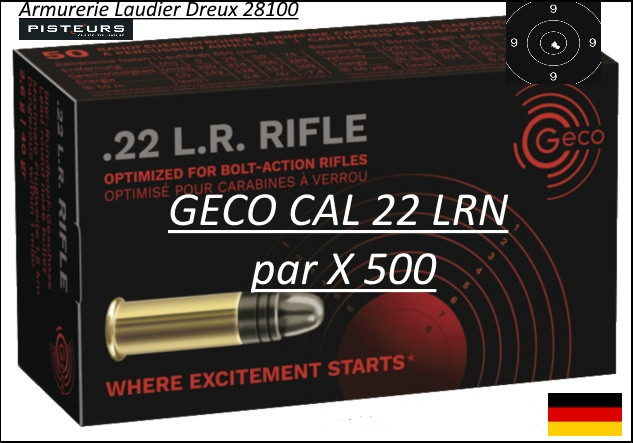 Cartouches GECO  22 Lr LRN Par 500 Allemandes Entrainement  pour  carabines de tir et pistolets-Ref 33984-bis