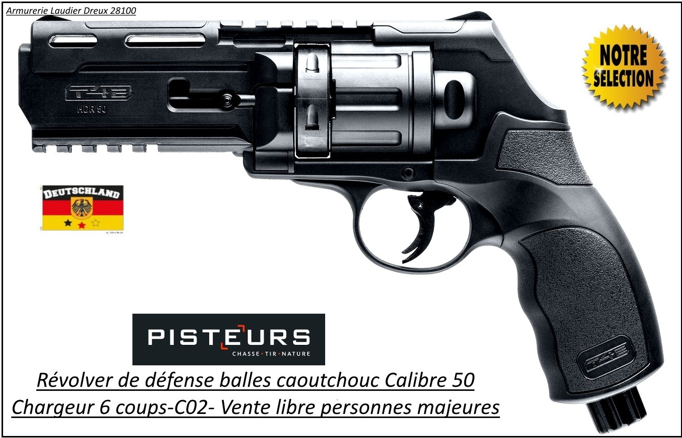 Revolver walther T4E HDR CaIibre 50 balles Caoutchouc DEFENSE 6 coups 11 joules AVEC 100 BILLES ET 5 C02-VENTE LIBRE-Promotion-Ref 39693