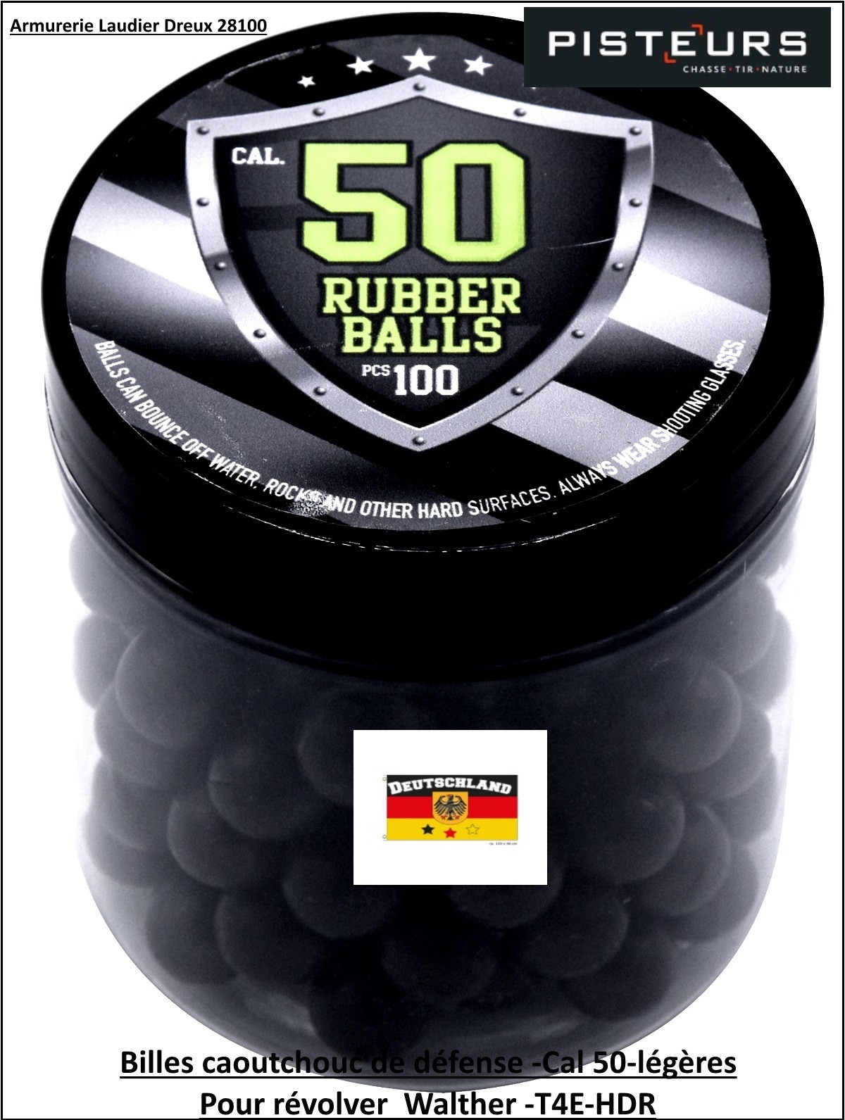 Balles-cal.50-caoutchouc-légères-pour-révolver-défense-T4E6HDR-UMAREX-par-100-Ref 35057