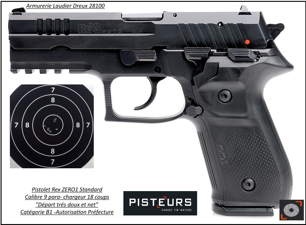 Pistolet REX ZERO1 S Calibre-9mm-para 17 coups-Catégorie B1-Autorisation-Préfecture-Promotion-Ref 35167