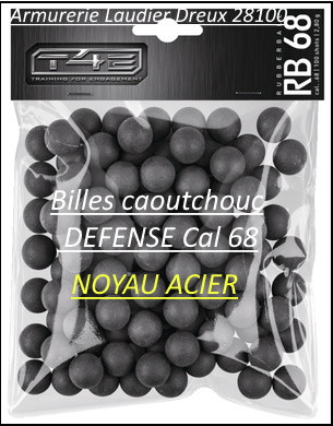 Sachet 50 billes calibre 68 caoutchouc- Pour-défense et entrainement NOYAU ACIER-Ref 41579