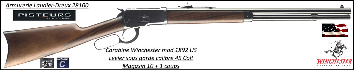 Carabine Winchester 1892 SHORT RIFLE USA Calibre 45 Colt-10+1 coups- Model 92 -Ref 534162141