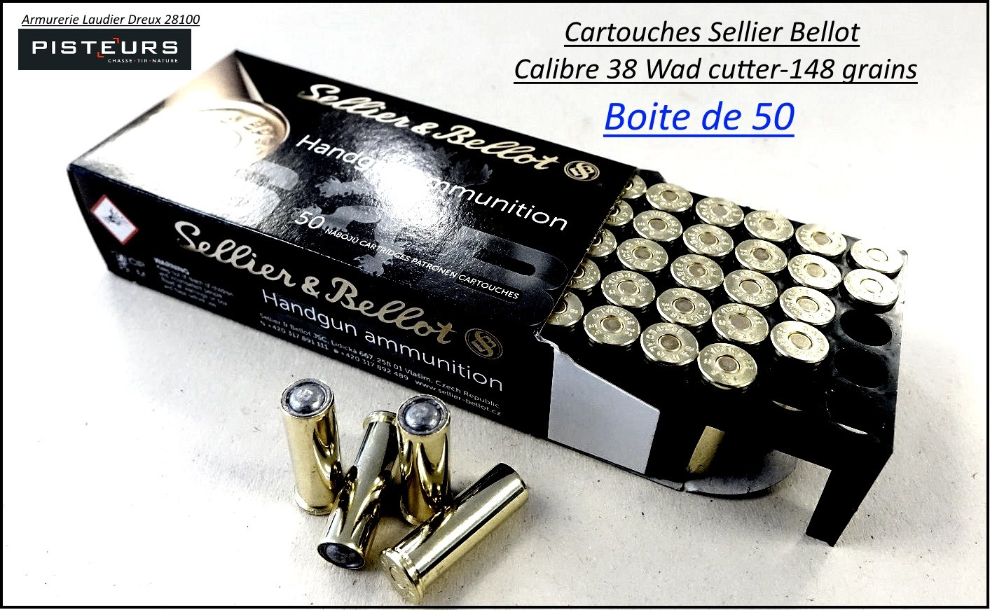 Cartouches sellier bellot 38 wadcutter par 50-poids 148 grs-Promotion-Ref 3036