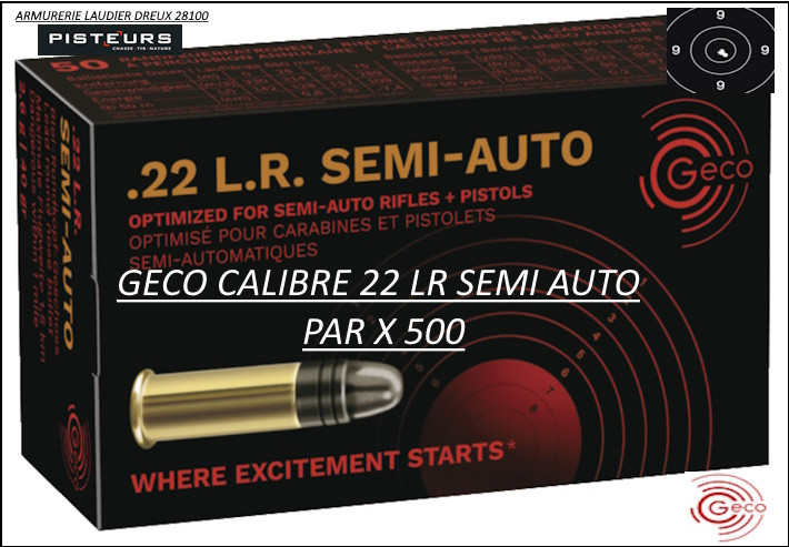 Cartouches GECO 22 Lr SEMI AUTO Allemandes Entrainement  pour  carabines de tir et pistolets par 500-Ref 38263 bis