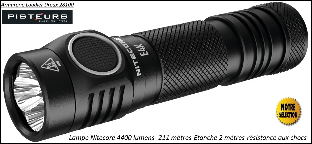 Lampe torche Nitecore E4K puissance 4400 Lumens portée 211m-Lampe torche-d'intervention et police-Ref 38666