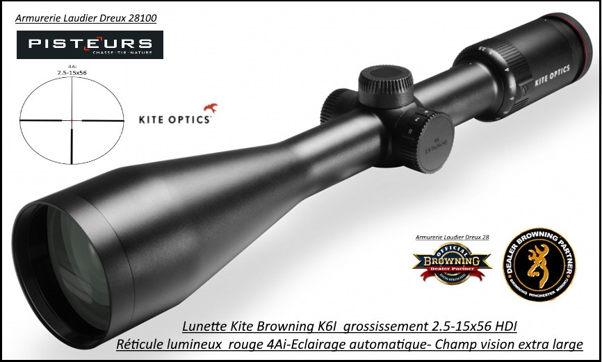 Lunette KITE OPTICS K6I grossissement 2.5-15X56 i HD-Réticule lumineux-grand champ -Ref K282417-kite